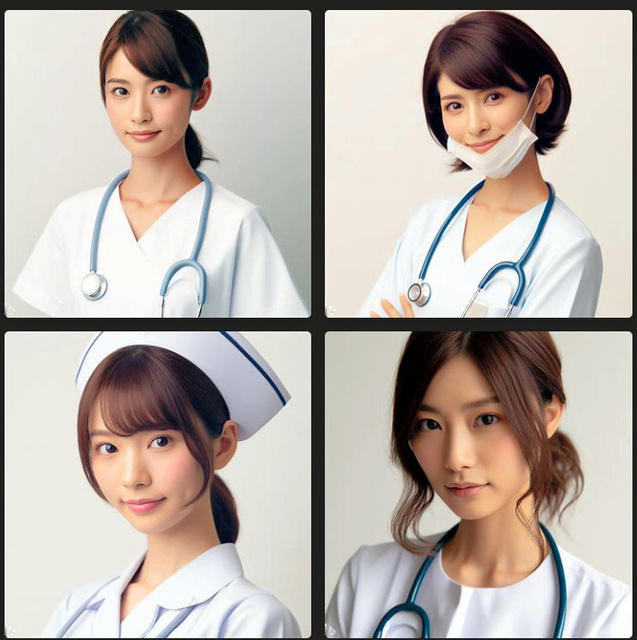 オープンAIの画像生成AI「ダリ3」で「日本人の看護師」を描かせた例