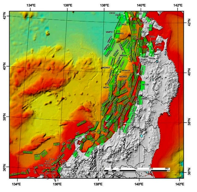 東北日本の日本海側の活断層=日本海地震・津波調査プロジェクト提供
