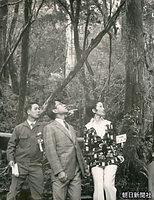 屋久島で屋久杉についての説明を聞く皇太子さまと美智子さま