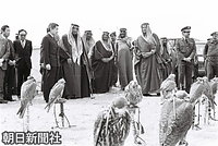サウジアラビアの首都リヤドから約３５０キロ離れたソンマーン砂漠のテントに滞在していたハリド国王を表敬訪問。自慢のタカの説明を聞く皇太子さま