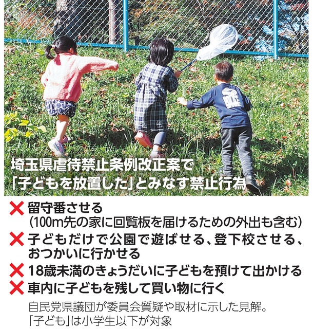 埼玉県虐待禁止条例改正案で「子どもを放置した」とみなす禁止行為