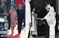 フィリピン訪問４０年後の再会　左の写真は２００２年１２月、来日したフィリピン・アロヨ大統領と天皇、皇后両陛下。宮中晩餐会のお言葉で、１９６２年のフィリピン訪問最終日、マカパガル大統領一家に招かれた朝食