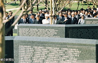 ８月、沖縄県糸満市の平和祈念公園に整備された「平和の礎」を訪れた天皇、皇后両陛下。波のように並んだ御影石に彫られているのは沖縄戦で亡くなった人たちの名前。御製に「沖縄のいくさに失せし人の名をあまねく刻
